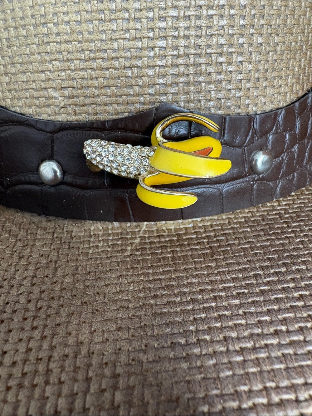 Small Yellow Enamel and Rhinestone Banana Pin